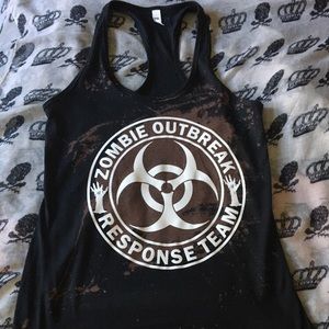 Zombie outbreak, goth, horror, fandom, bleached racerback Tank top